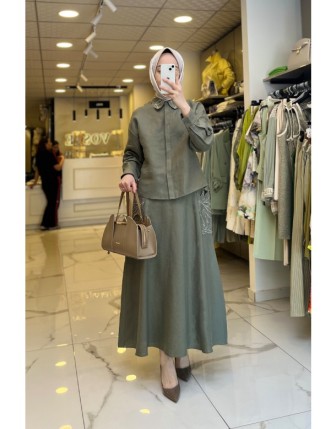 Si Design Haki Nakışlı Etekli Takım