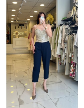 Yusuf Özdemir Lacivert  Pileli,Lastikli Kumaş Pantolon 