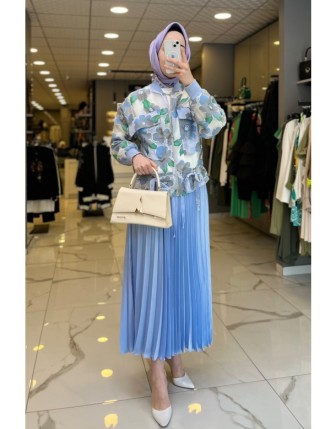 Hukka Mavi Organize Cekeit Pileli Etekli Takım