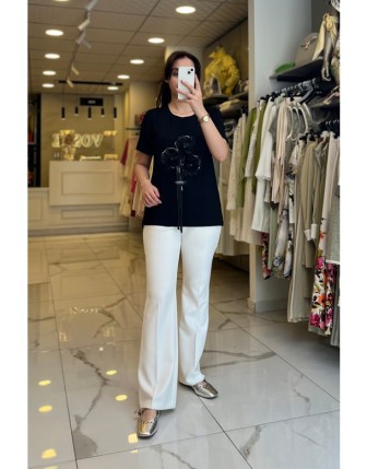 Vosse Siyah Önü Çiçekli Tişört 