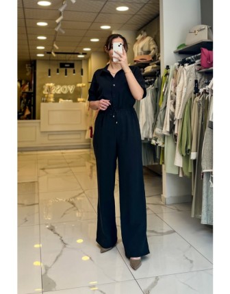 On Fashıon Siyah Beli Büzgülü Tulum 