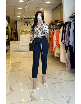 Sedna Lacivert Beli Lastikli Havuç Pantolon