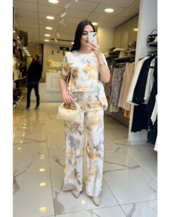 Miarte Krem Desenli Saten Takım