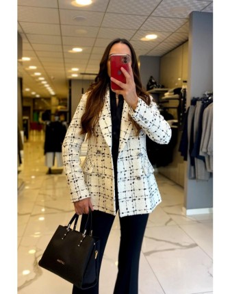 Ekol Ekru Düğmeli Tüvit Blazer Ceket