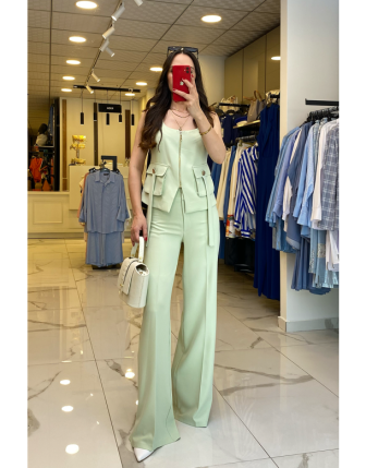 Miarte Mint Cep Detaylı Fermuarlı Yelekli Takım