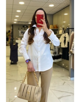 Ekol Beyaz Gold Düğme Detaylı Gömlek