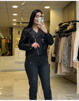 Ekol Siyah Kruvaze Yaka Desenli Ceket