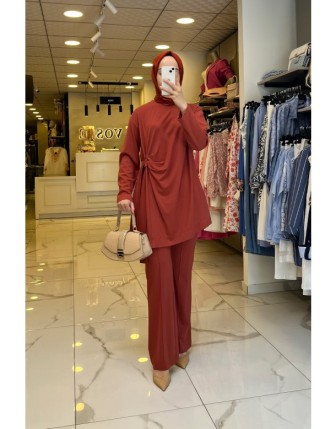 Tığ Triko Kiremit Yandan Bağlamalı Takım