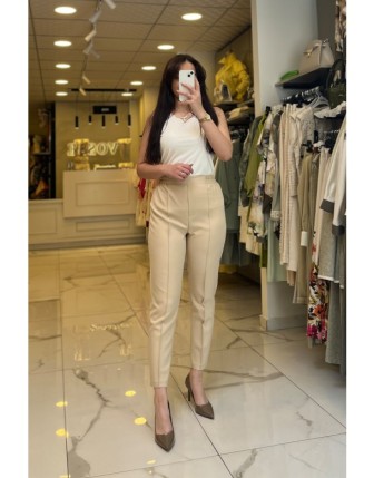 Vosse Bej Beli Lastikli Kumaş Pantolon