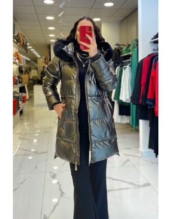 Ekol Platin Kapüşonlıu Kürklü Şişme Mont