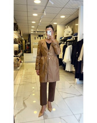 Moda İlgi Camel Beli Lastikli Kuşak Detaylı Trençkot