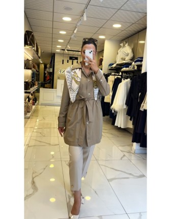 Doop Taş Düğme Ve Kuşak Detaylı Trençkot