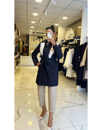 Doop Lacivert Düğme Ve Kuşak Detaylı Trençkot