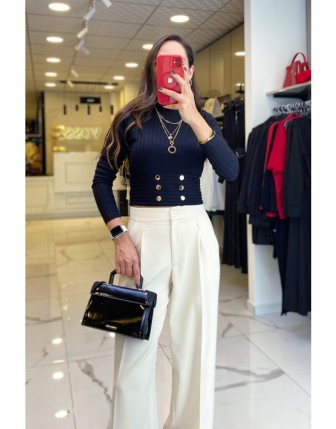 On Fashıon Siyah  Balıkçı Yaka Düğme Detaylı Uzun Kollu Bluz