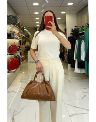 On Fashıon Ekru Taş İşlemeli Kısa Kollu Triko