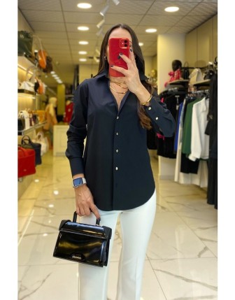 Ekol Siyah Gold Düğme Detaylı Uzun Kollu Gömlek