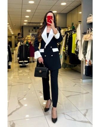 Miaruj Siyah Gold Zincir Ve Cep Detaylı Blazer Ceketli Takım