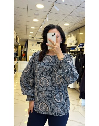 Ekol Lacivert Desenli Balon Kol Gömlek