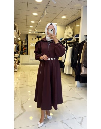 Vosse Bordo  Kemerli Schuba Elbise 
