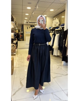 Tığ Triko Lacivert Triko Detaylı Paraşüt Elbise 