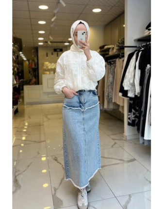 Vosse Mavi Cep Detaylı Kot Etek 