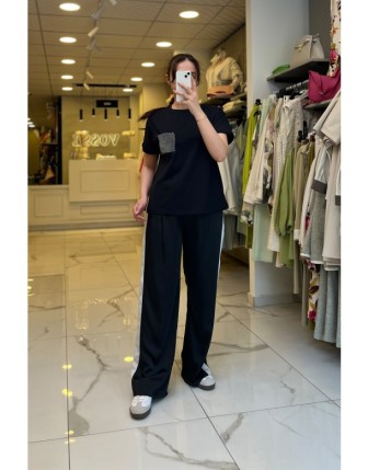 On Fashıon Siyah Cep Detaylı Tişört 