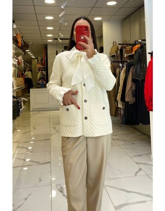 Tığ Triko Ekru Kapitone Şönil Ceket