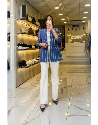 Ekol İndigo Çizgili Blazer Ceket