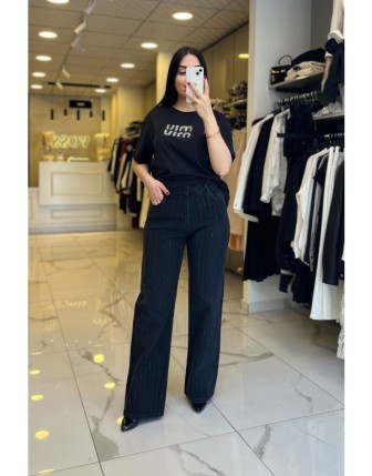 Vosse Siyah Taşlı Kot Pantolon 