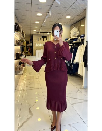 Ekol Bordo Akseuar Detaylı Etekli Takım