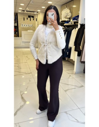 İndigo Ekru Kısa Kürk Yelek