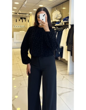 On Fashıon Siyah Çiçek Desenli Bluz