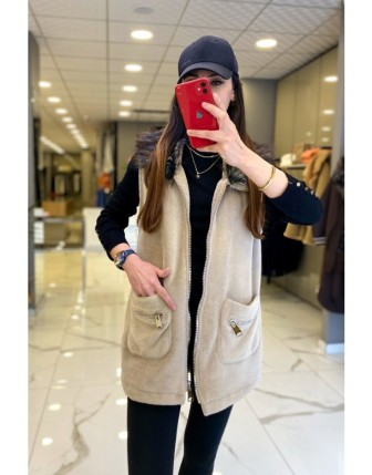 On  Fashıon Vizon   Fermuar Detaylı Kürklü Yelek