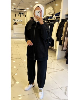 Tığ Triko Siyah File Detaylı Oysho Takım