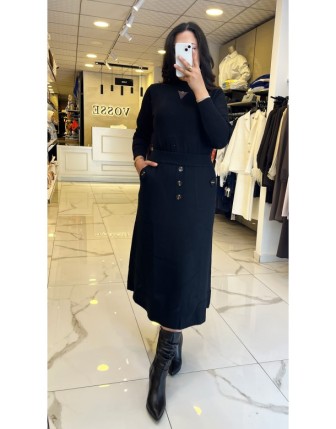 On Fashıon Siyah Düğmeli Triko Etek