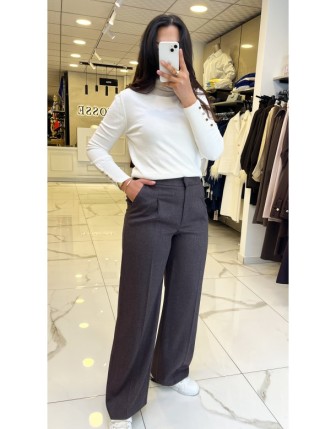 Ekol Bordo Beli Lastikli Simli Palazo Pantolon