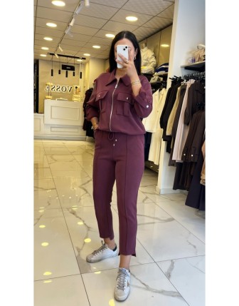 Moda İlgi Bordo Fermuar Ve Cep Detaylı Eşofman Takım
