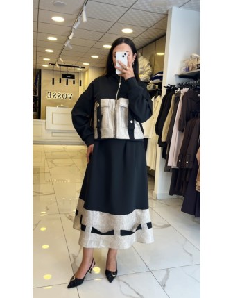 Miarte Siyah Borkar Detaylı etekli Takım 