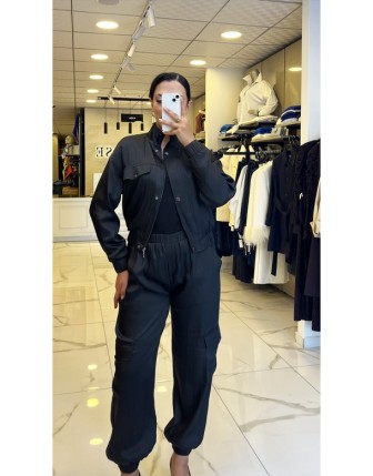 Sedna Siyah Saten Fermuarlı Takım 