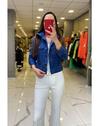 On Fashıon İndigo Düğme Detaylı Cepli Ceket