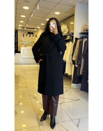 Doop Siyah Kolları Ve Yakası Kürklü Kaban