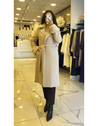 Doop Taş Kolları Ve Yakası Kürklü Kaban