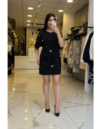 On Fashıon siyah Taşlı,Büzgülü Elbise