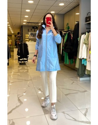 Mascara Mavi  Paraşüt Kumaş Çıkabilir Kapüşonlu Cepli Yağmurluk