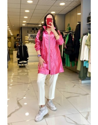 Mascara Pembe  Paraşüt Kumaş Çıkabilir Kapüşonlu Cepli Yağmurluk