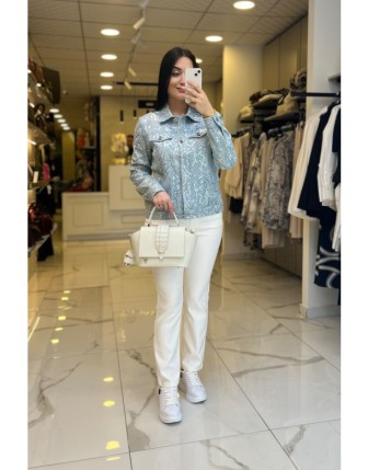 Ekol Mavi Payetli Kot Ceket 