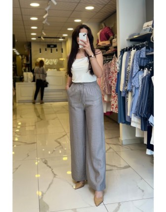 On Fashıon Gri Beli Lastikli Bol Paça Pantolon