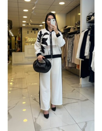 Mianotte Ekru Tül Ve Desenli Ceketli Takım