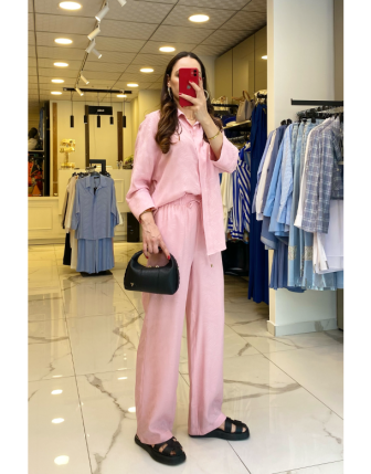 On Fashıon Pembe Jakarlı Beli Lastikli Takım