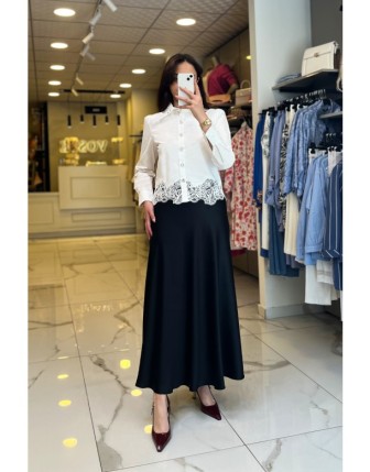 On Fashıon Beyaz Dantel Detaylı Gömlek